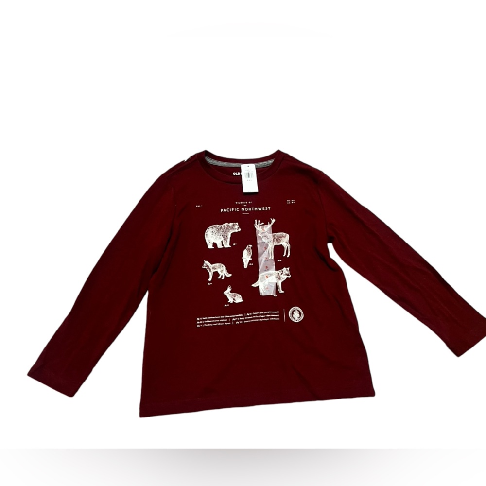 Kids old navy size S(6/7) graphic wildlife animal long sleeve maroon red tshirt